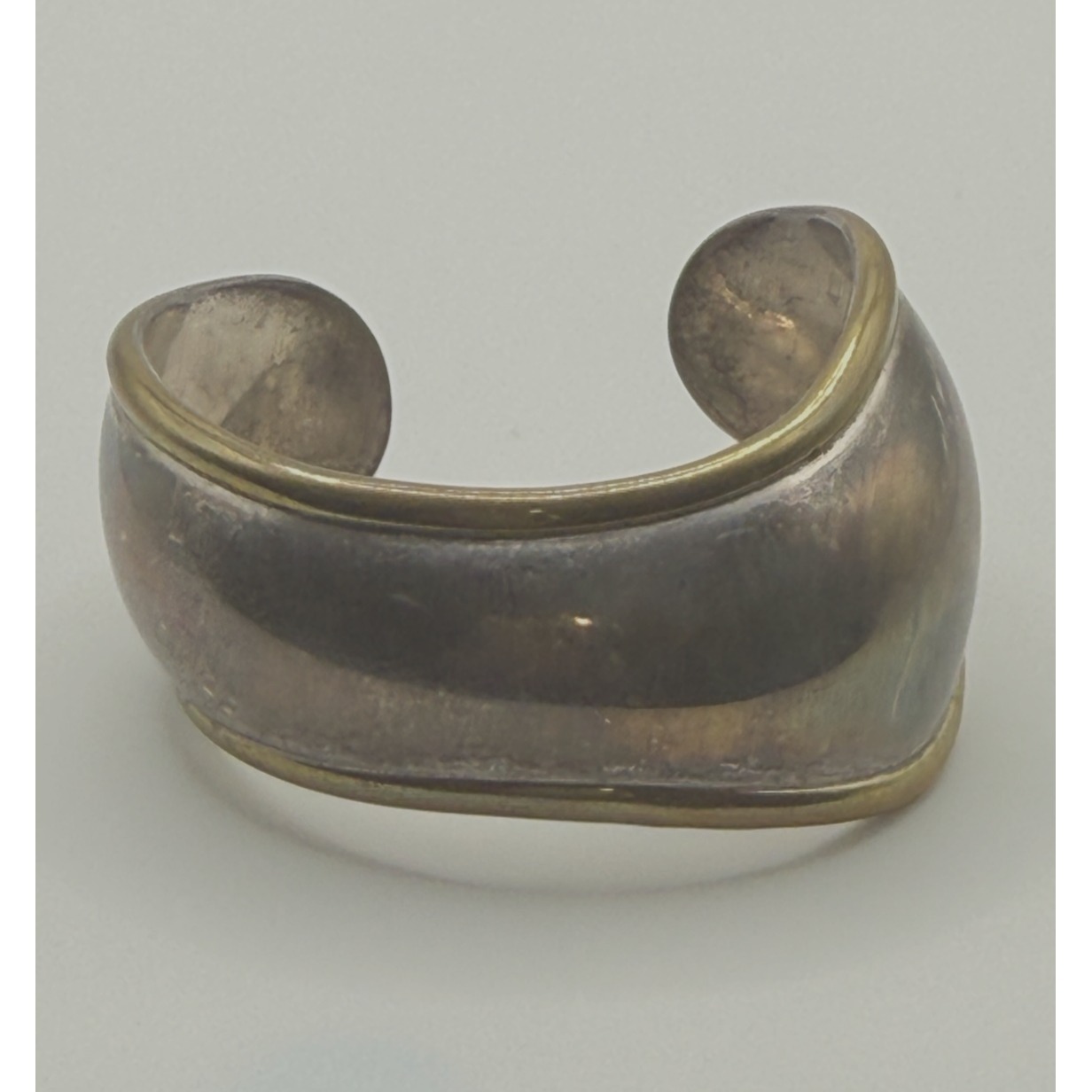 Vintage Heavy Sterling Silver Two Tone Cuff Bracelet Mixed Metal 925 Wide Chunky